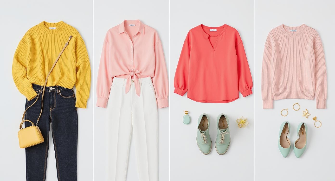 Outfit combinations showing spring colors styled together