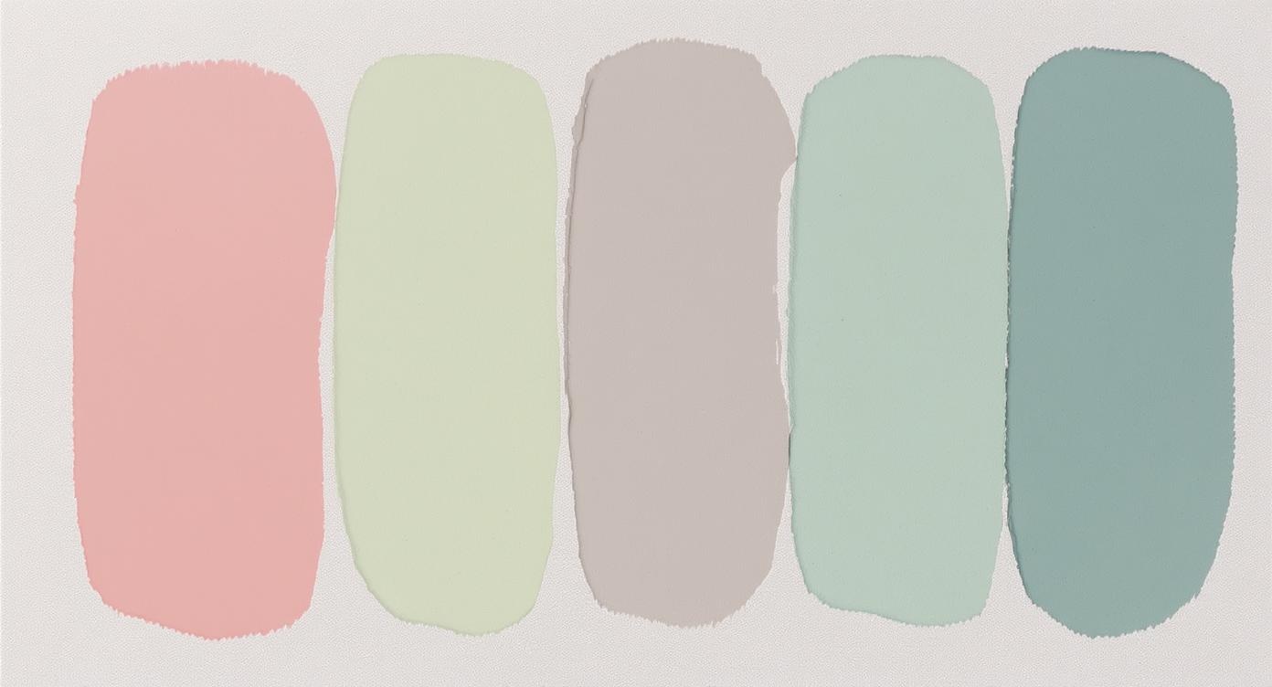 Soft summer palette with dusty roses, sage greens, and warm grays