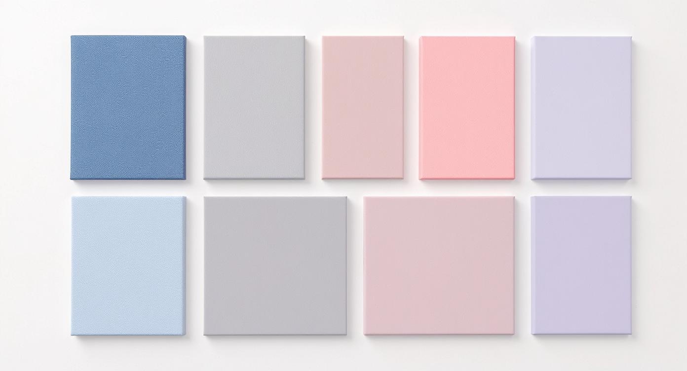 True summer color palette with classic cool blues, soft grays, and muted pinks