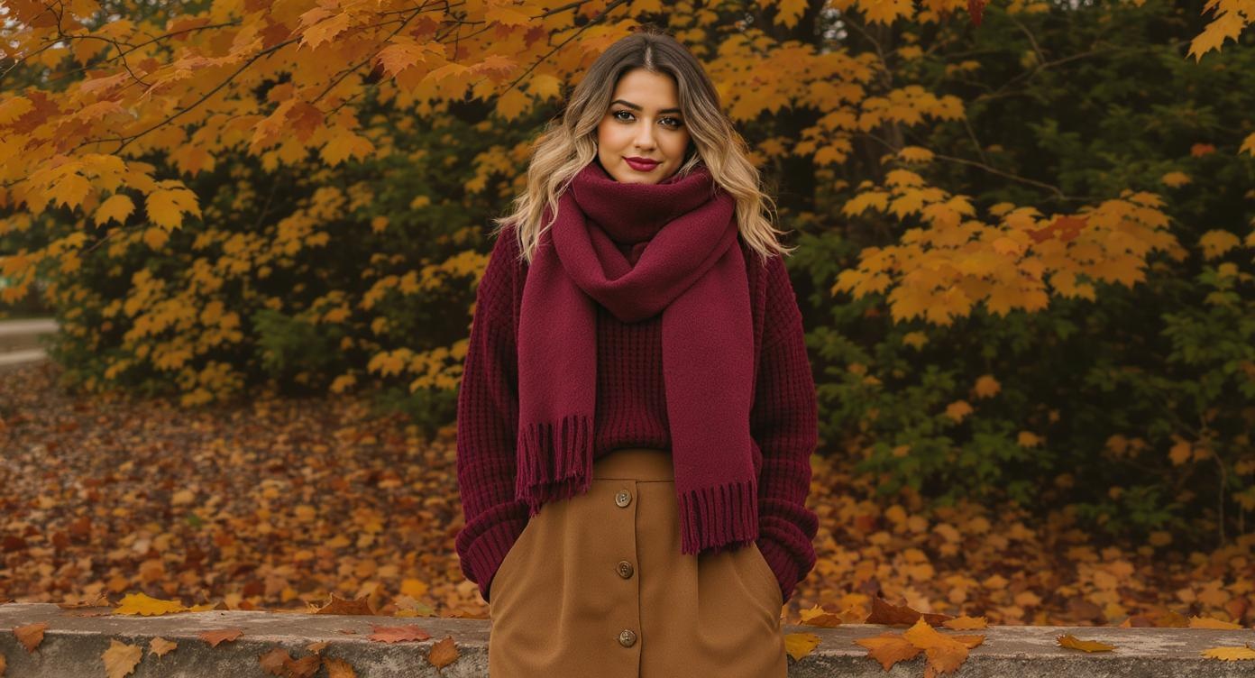 Burgundy and tan fall outfit