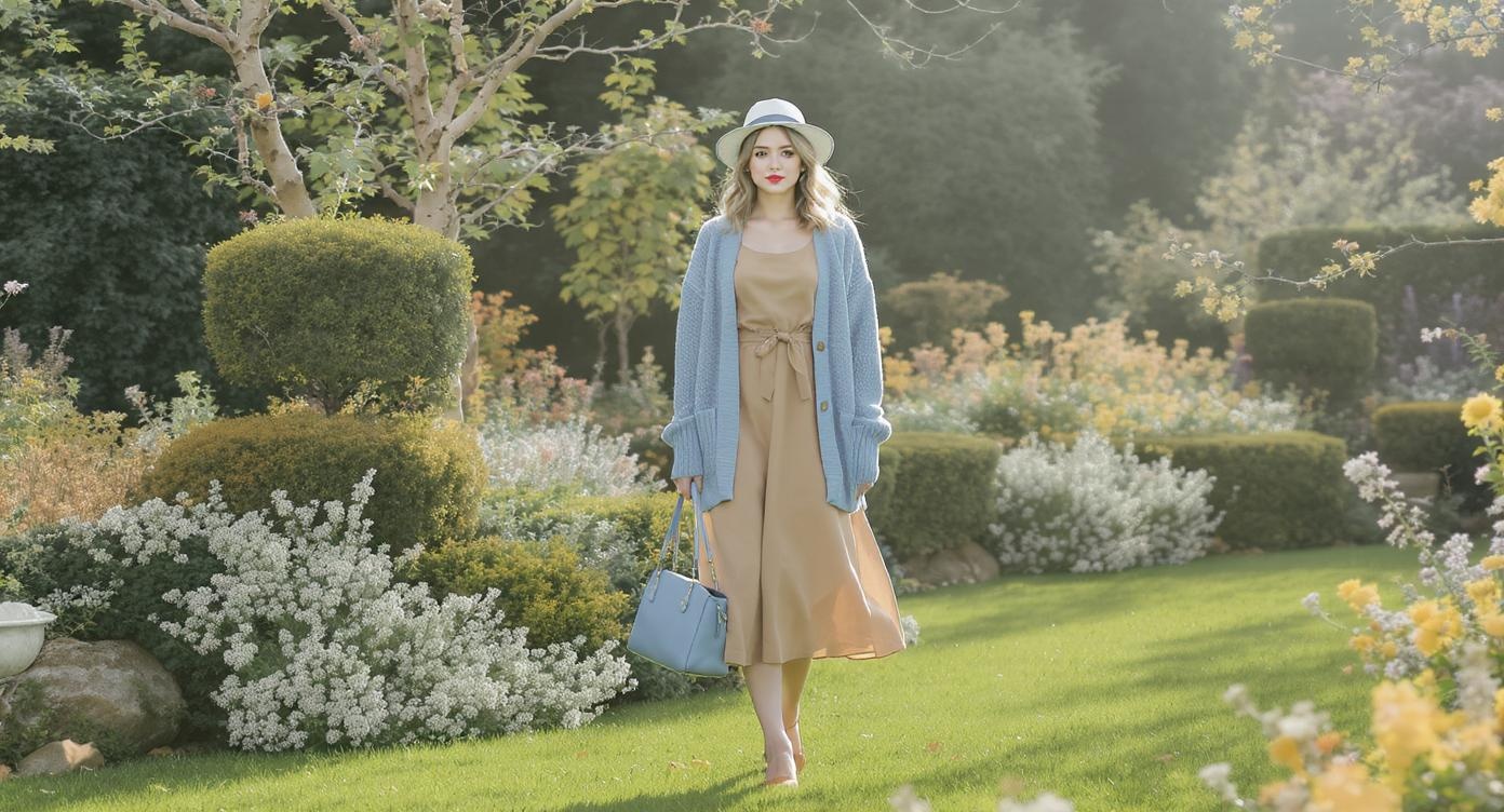 Dusty blue and tan serene outfit