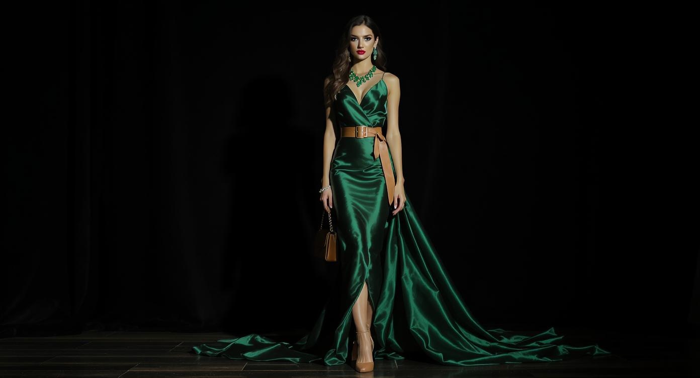 Emerald green and tan bold outfit