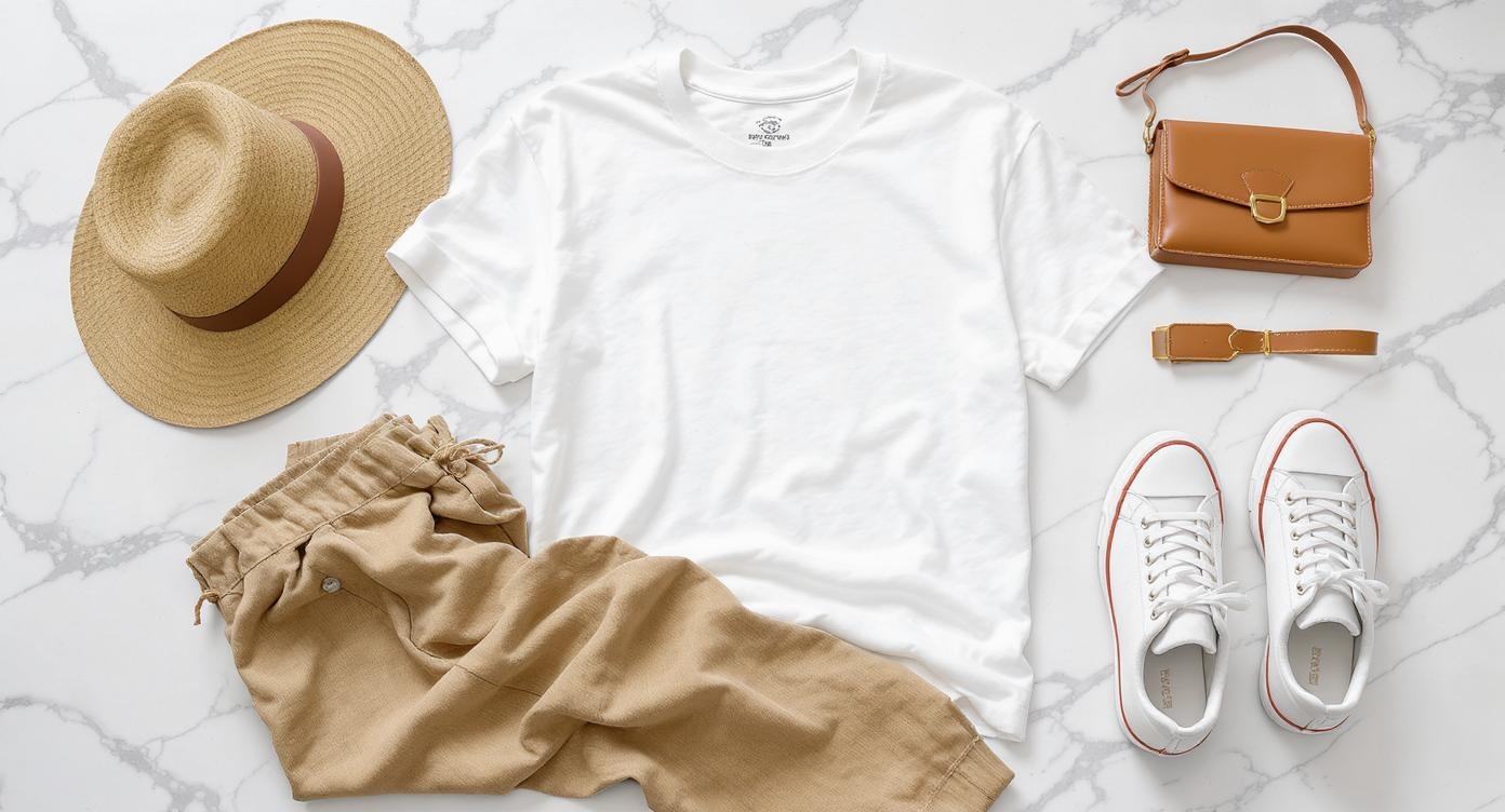 White and tan minimalist outfit