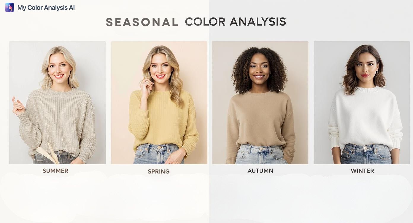 Seasonal color analysis collage showing the four seasons