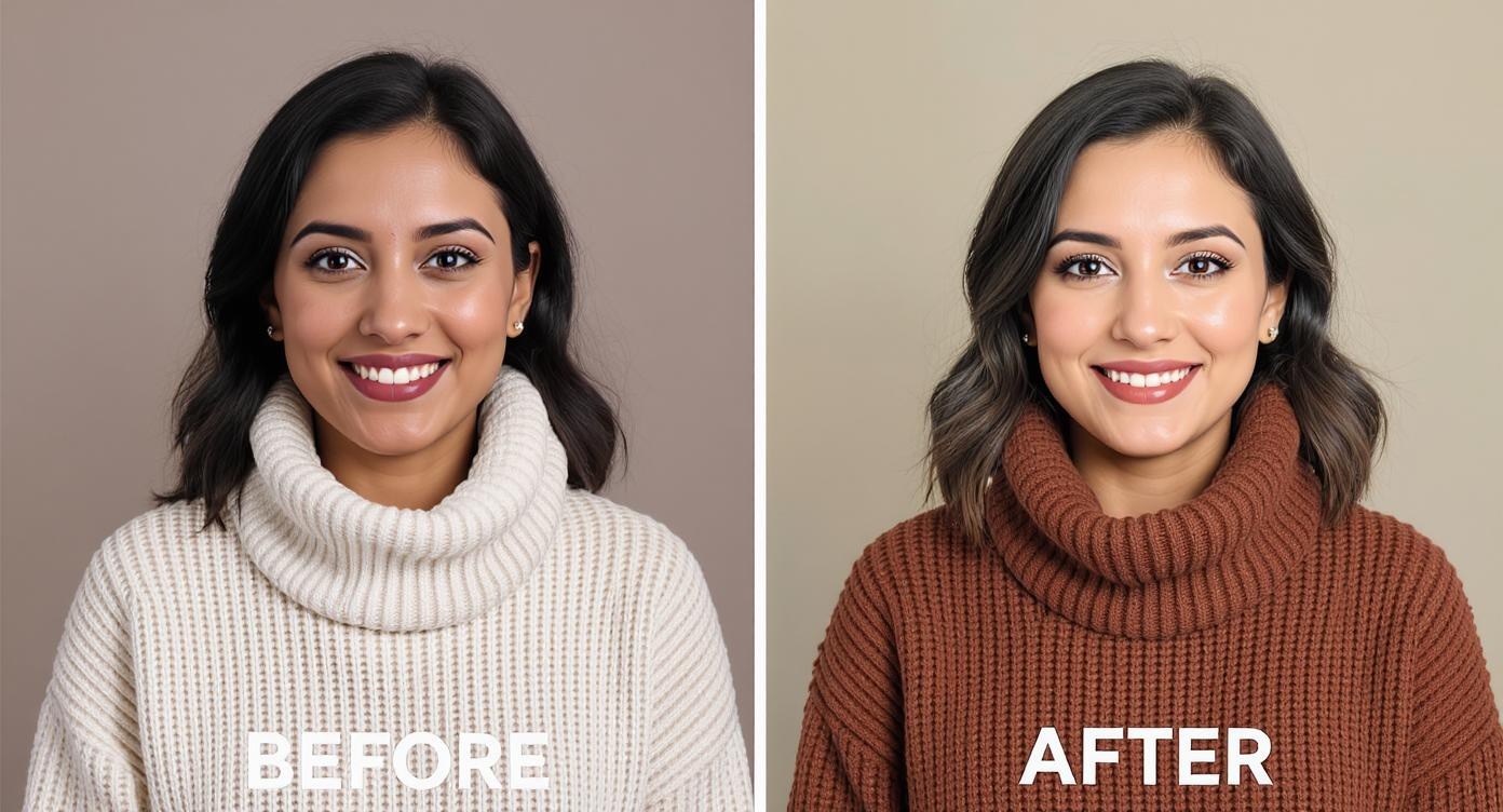 Before and after showing correct vs incorrect seasonal colors