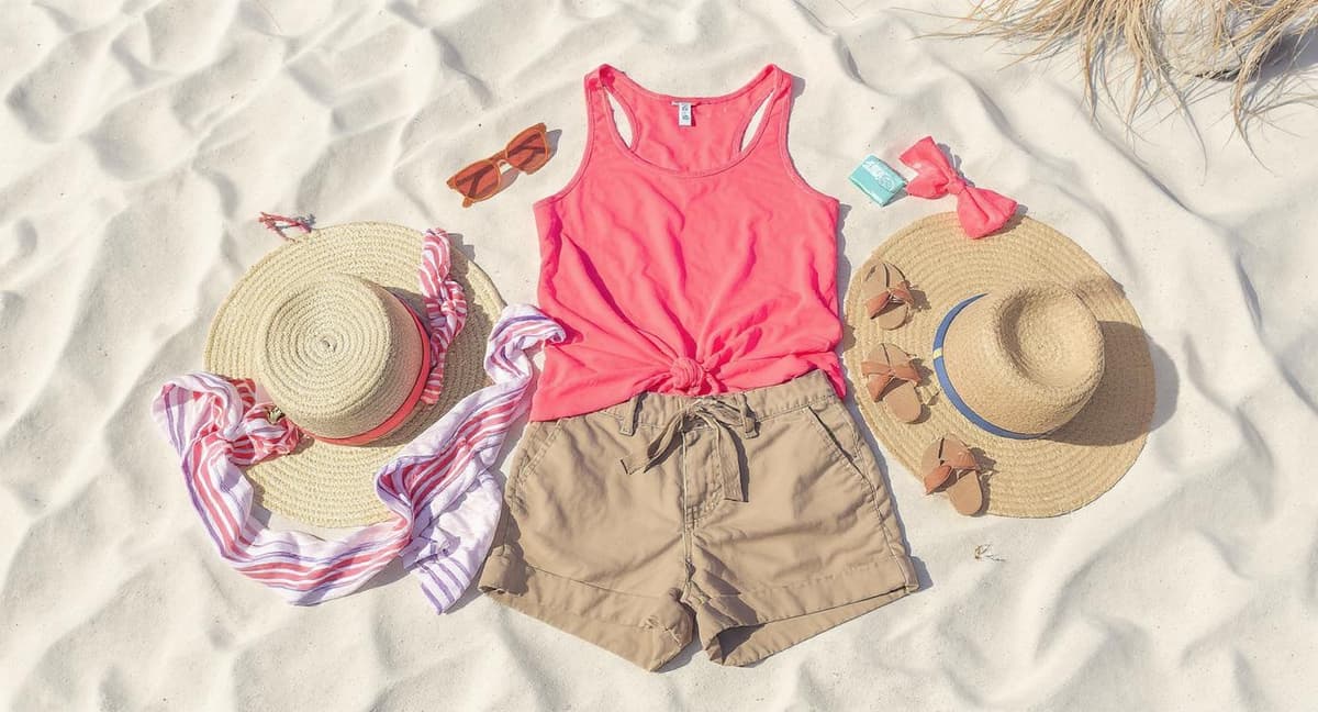 Coral and tan summer outfit