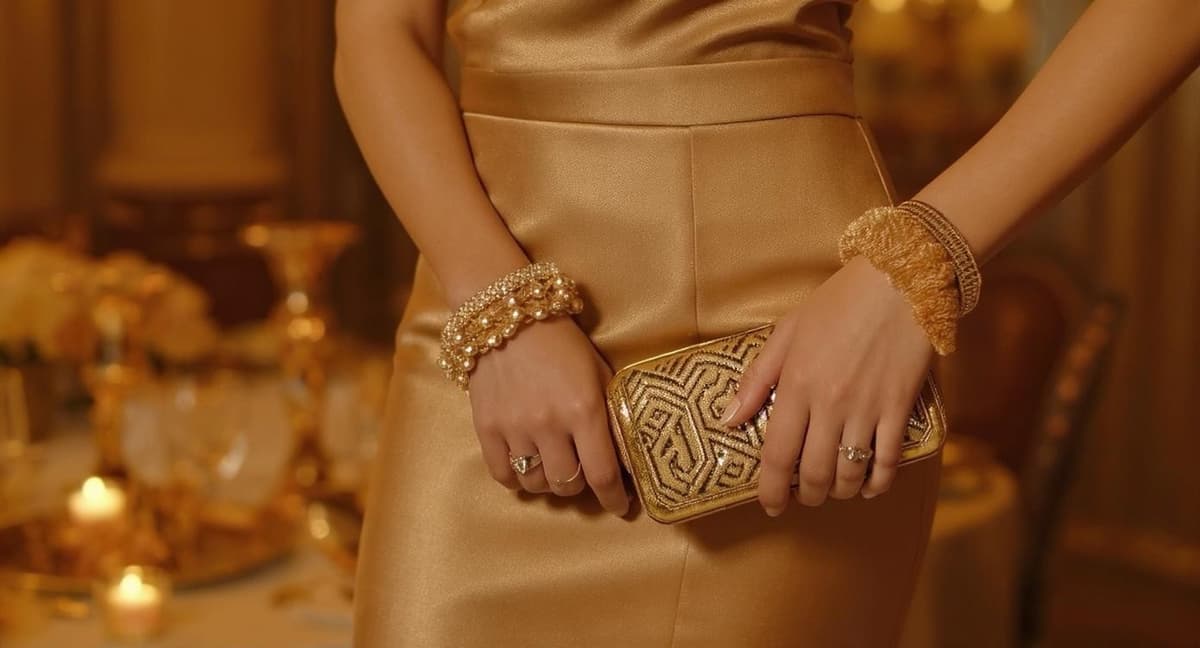 Gold and tan glamorous outfit