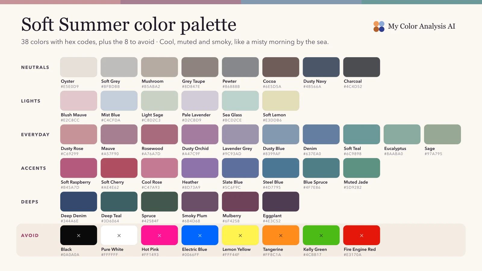 Soft Summer Color Palette (Muted Summer): Every Color, Neutrals and What to Avoid