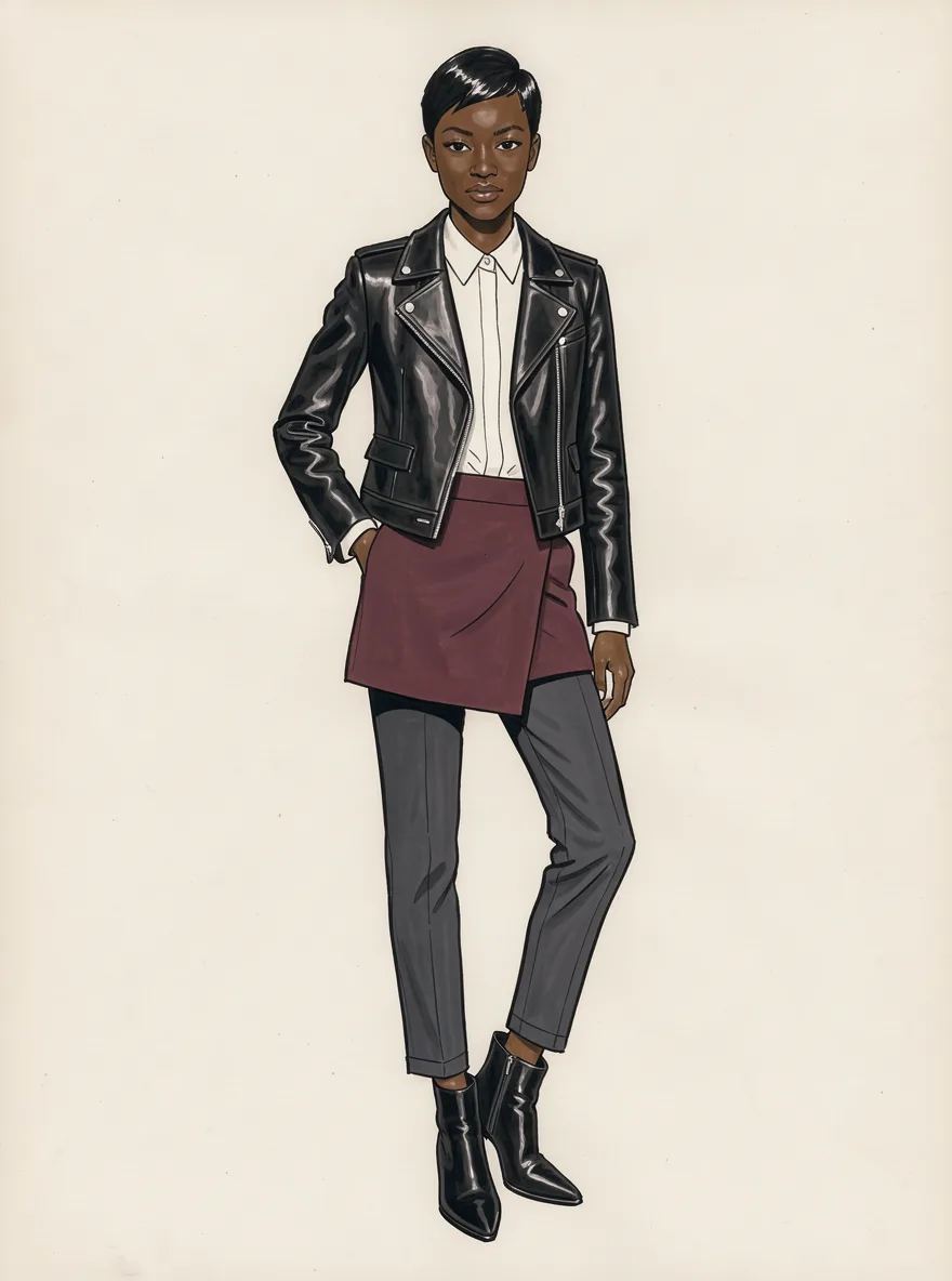Flamboyant Gamine Kibbe body type illustration in a signature Flamboyant Gamine outfit
