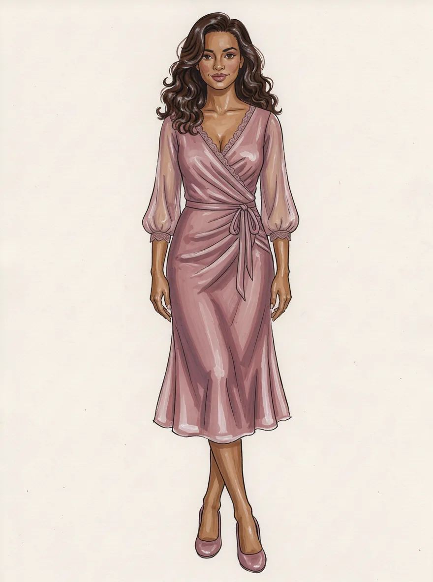 Romantic Kibbe body type illustration in a signature Romantic outfit