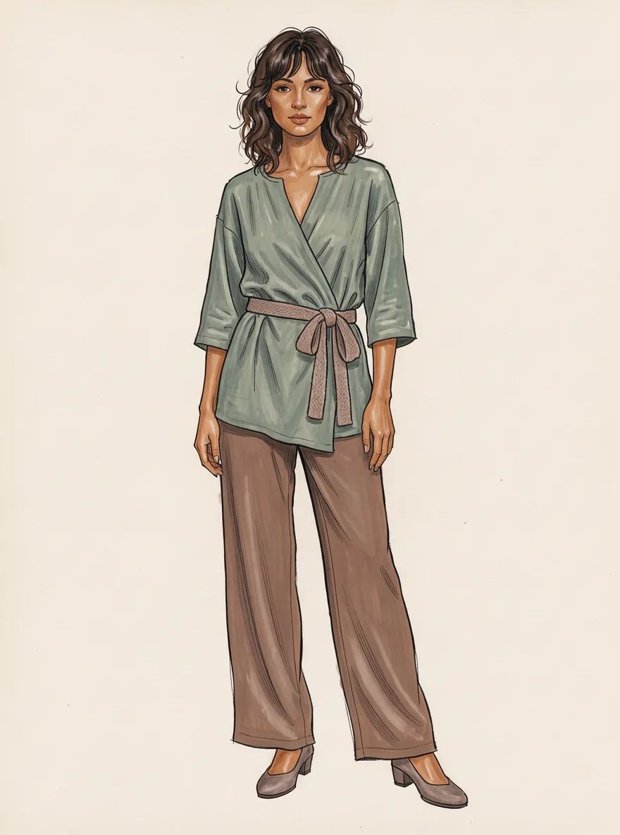 Soft Natural Kibbe body type illustration in a signature Soft Natural outfit